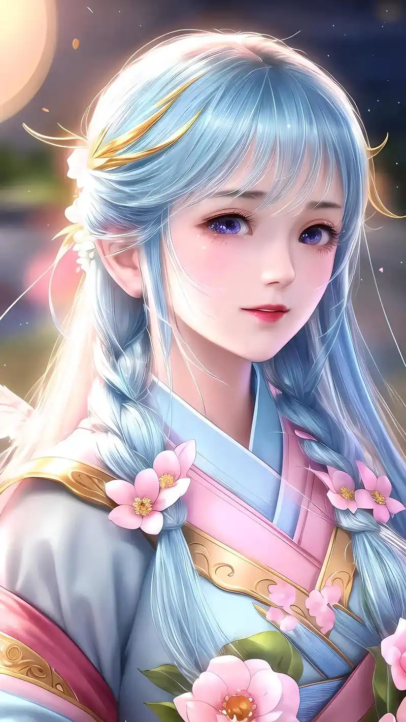 动漫壁纸 粉蓝汉服少女头像