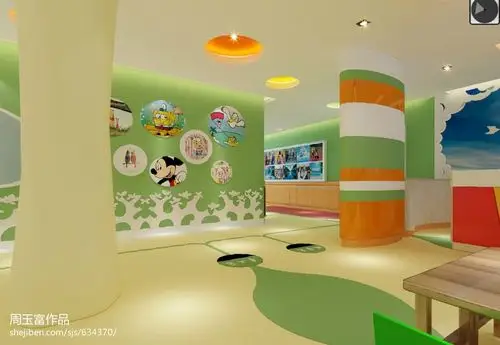 混搭风工装幼儿园室内卡通画壁纸设计