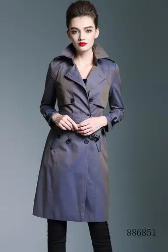 2020春英伦时尚女装专柜正品双排扣修身嘎巴甸棉变色长款风衣外套