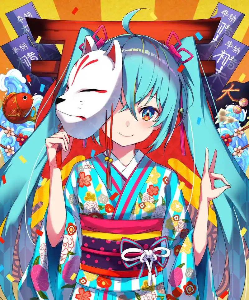 来自日本京都的萌妹纸"初音未来"的插画壁纸,动漫人物画得真好