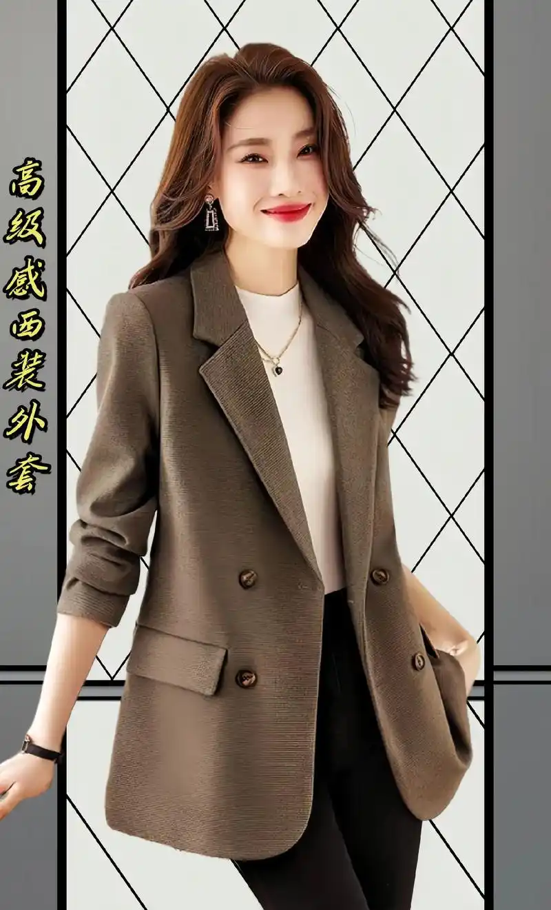 加厚上衣休闲双排扣女士西服.