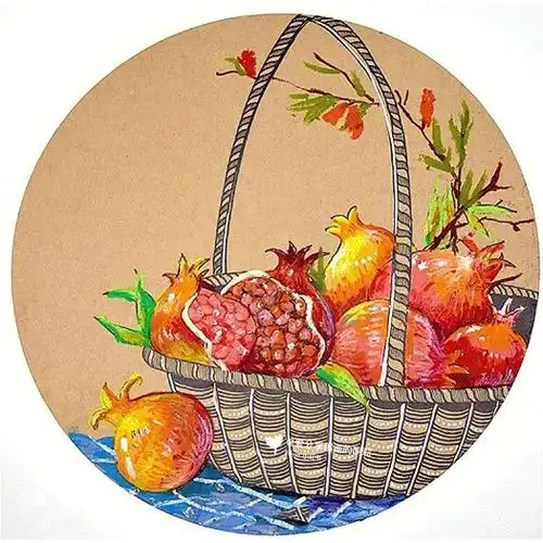 79岁油画棒一篮子石榴范画过程课后点评