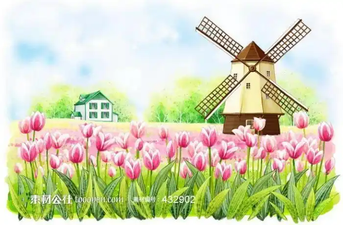 花园里的荷兰风车卡通素材