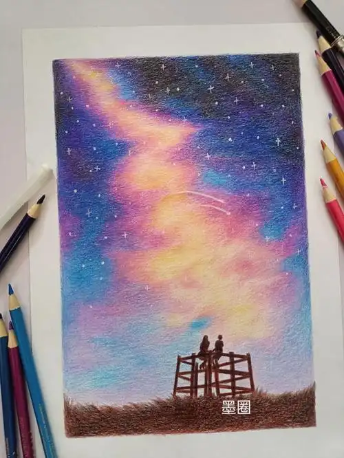 七夕快乐一起来看星吧星空彩铅