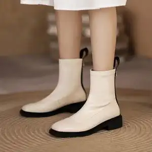 平底靴子女春秋拉链图片