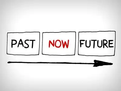 单词过去现在和未来的概念与箭头,思维地图照片