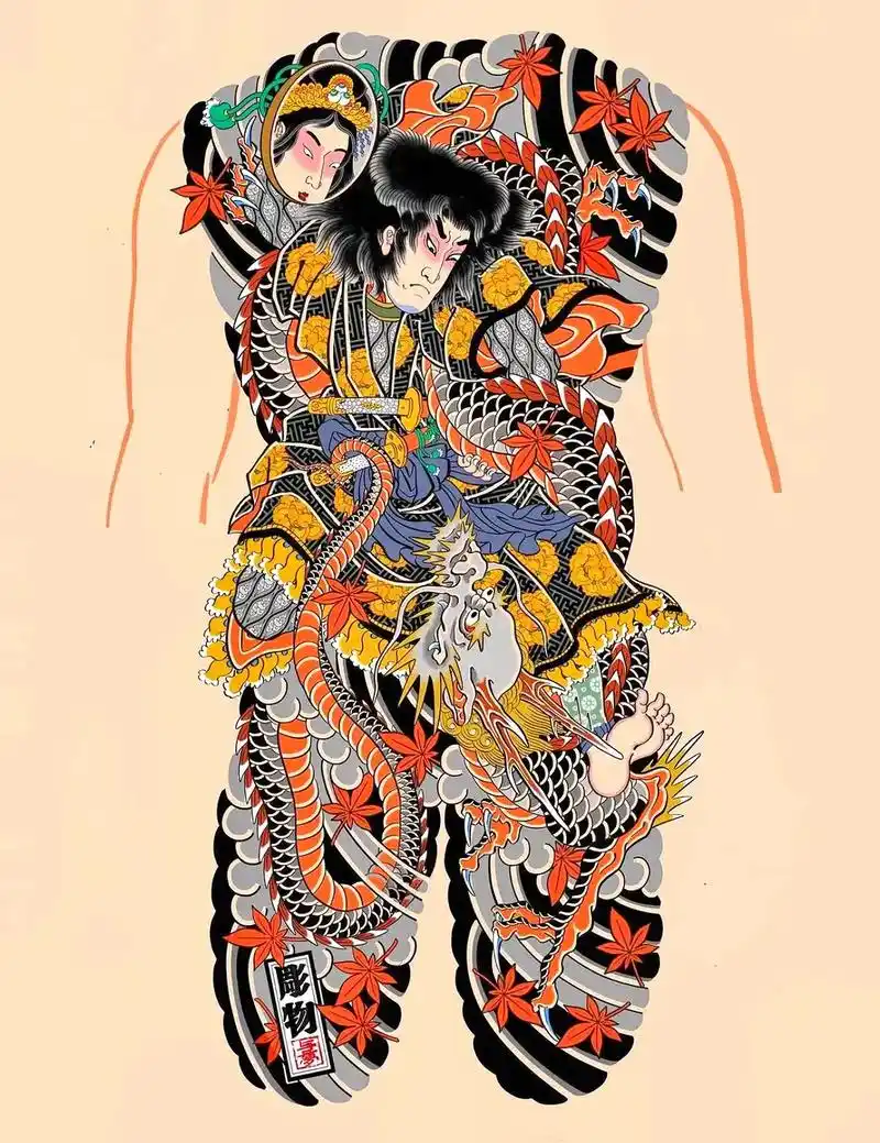 老传统云龙九郎满背纹身手稿! #日式老传统 #纹身手稿 #满背