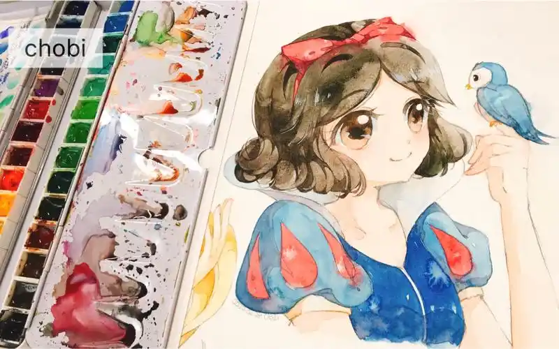 水彩过程迪士尼公主白雪公主