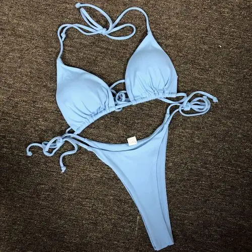 2020新款爆款纯色小清新比基尼欧美亚马逊ebay热卖泳衣女y1033