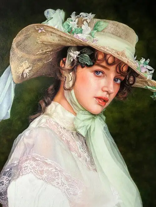 分享收藏维吾尔族女孩肖像油画彩铅画～画的我的女友katysha色粉画