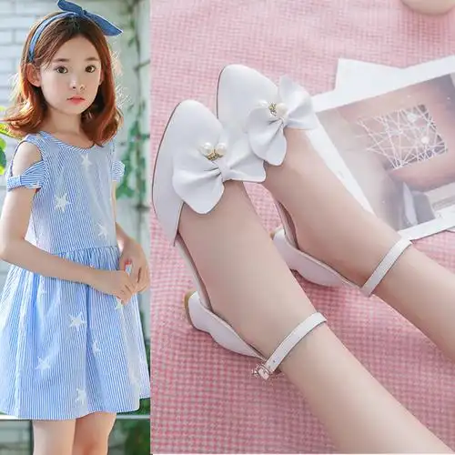 女童包头凉鞋新款时尚白色儿童高跟鞋中大童小女孩演出公主鞋