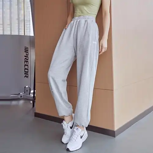 束脚运动裤女夏季薄款宽松松显瑜伽高腰速干运动长裤