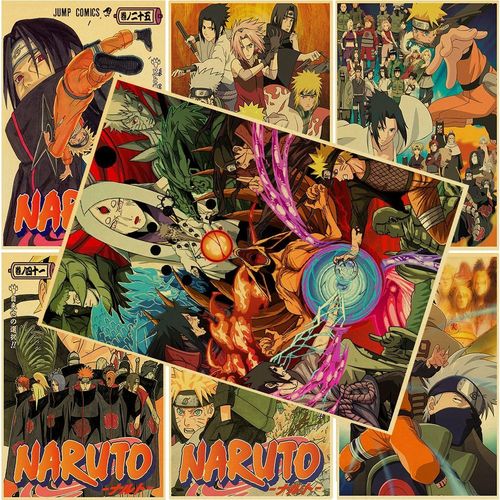 新款火影忍者海报牛皮纸全家福鸣人佐助宿舍寝室超大高清墙贴画