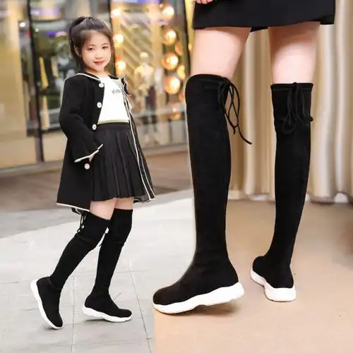 女童长筒靴子2020春秋冬儿童过膝单靴中大童小女孩弹力靴公主长靴