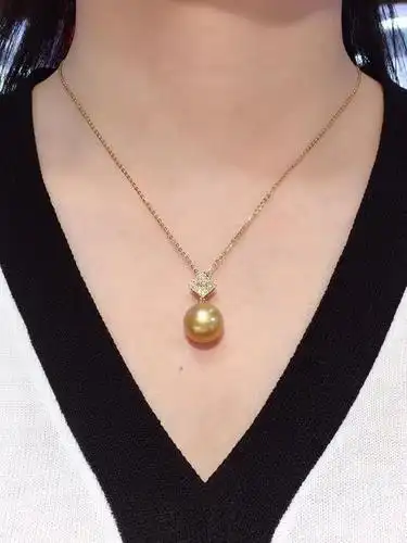 金珠吊坠天然南洋珍珠吊坠18k金钻石镶嵌珠子正圆强光极微瑕颜色好