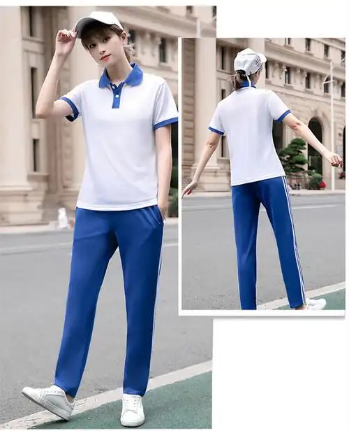 昏昏钟新品高中生夏季校服半袖蓝白校服套装夏季初中高中生班服运动服