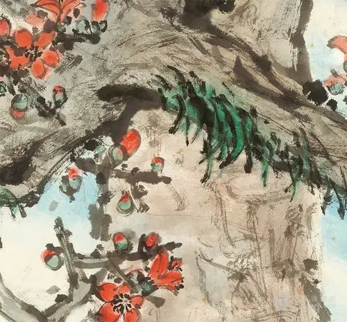 关山月-红棉图已装裱挂轴