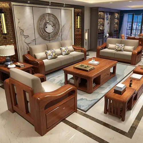 实木沙发组合现代新中式胡桃木大小户型农村木质沙发客厅整装家具