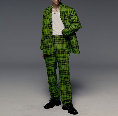 yoikadakada2020aw复古绿色格子宽松廓型街头西服西服