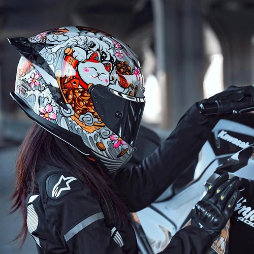 motorax摩雷士r50s摩托车头盔招财猫全盔女大尾翼机车摩托车头盔