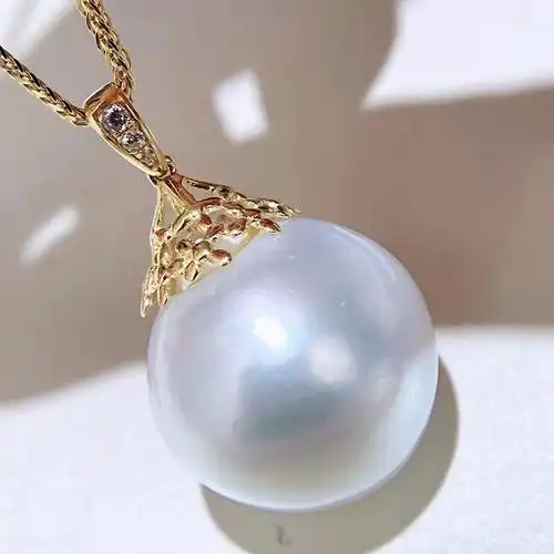 pearlboat澳白珍珠吊坠海水珍珠项链18k金镶嵌锆石轻奢锁骨链送女友送