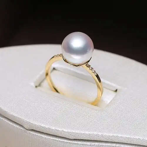 戒指珍珠白珍珠18k金镶嵌镶嵌天然海水910mm正圆手饰