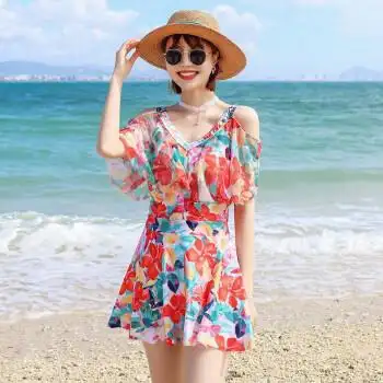 防晒泳衣女保守仙女范显瘦遮肚大码胖mm时尚性感聚拢韩国ins温泉游泳