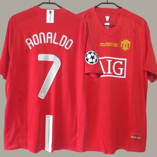 07 08曼联主场欧冠决赛版足球服套装 c罗鲁尼吉格斯复古球衣队服