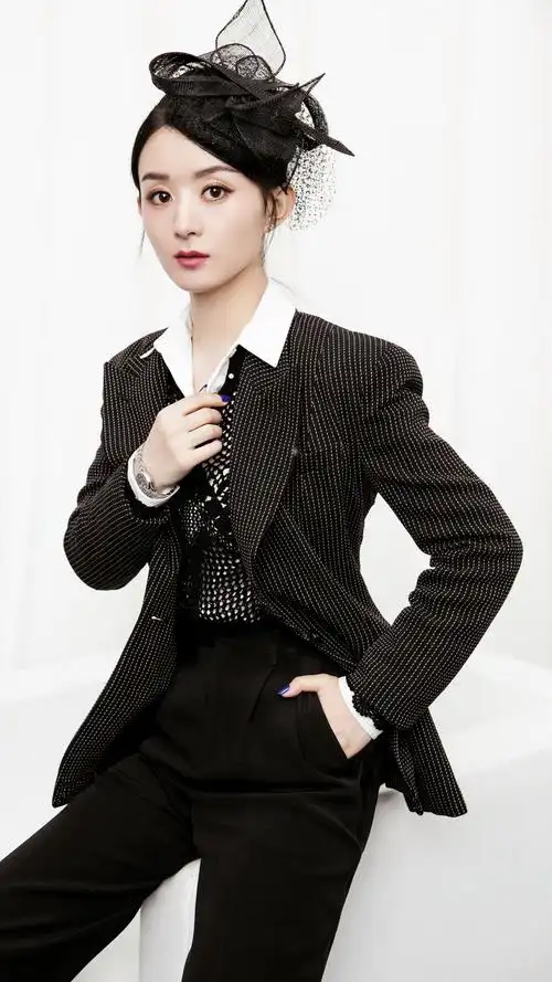 赵丽颖黑色西服帅酷写真手机壁纸