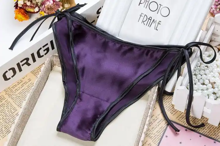 性感内裤 桑蚕丝内裤 女低腰无痕 系带真丝三角裤