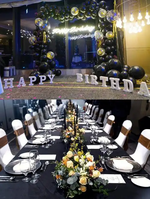 7414深圳南山区西餐厅生日派对黑金轻奢高级感布置its party time