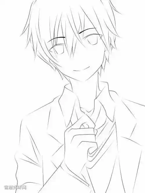 动漫男生线稿彩色图片