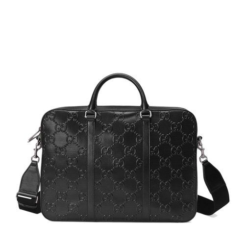 【包税】gucci/古驰 21新款gg embossé系列 男士黑色双g压纹皮革单肩