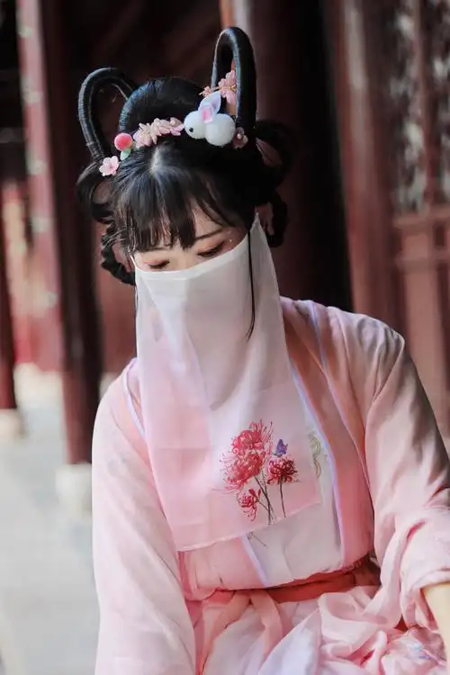 帕达曼古风蒙面纱汉服遮脸古装主播配饰网红仙气渐变彼岸花 普通款