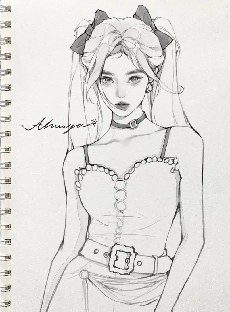 小鞠线稿摸鱼.#procreate绘画 #日常瞎画 #随手画 - 抖音