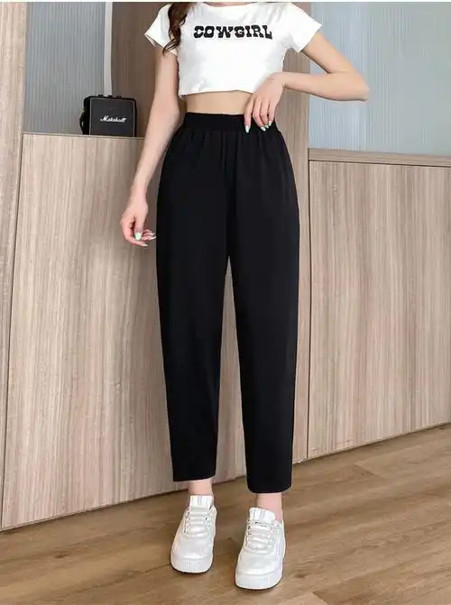 加肥加大夏天穿的长裤子女款200斤胖人穿的女士宽松裤子九分裤女夏季