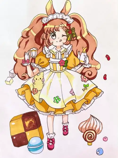 甜品女孩手绘动漫人物马克笔