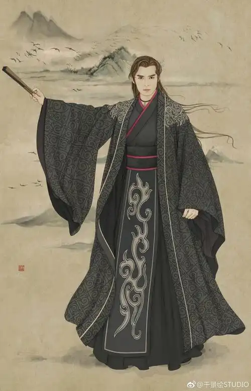 手绘古风黑衣男子