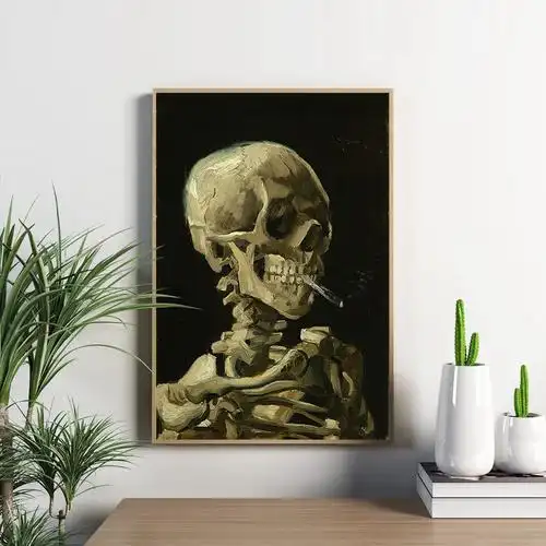 梵高名画骷髅香烟布艺海报 客厅卧室家居装饰挂画 无框画画芯