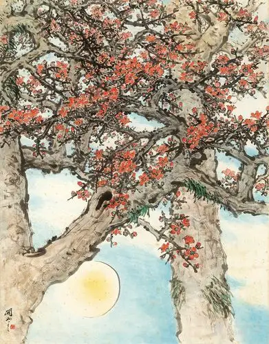 关山月-红棉图已装裱挂轴