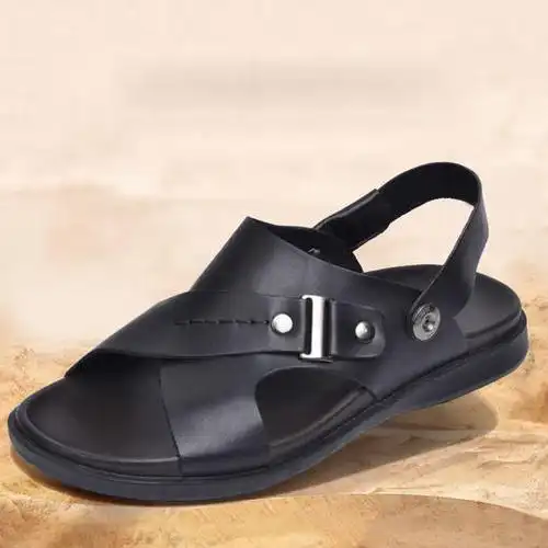 男士凉鞋男士凉鞋头层牛皮商务皮凉鞋防滑纯皮露趾沙滩鞋爸爸鞋子