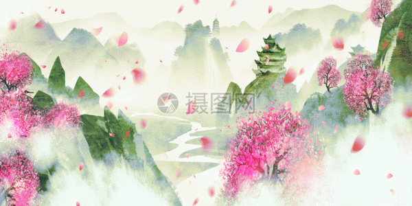 古风意境节气山水插画gif图片素材