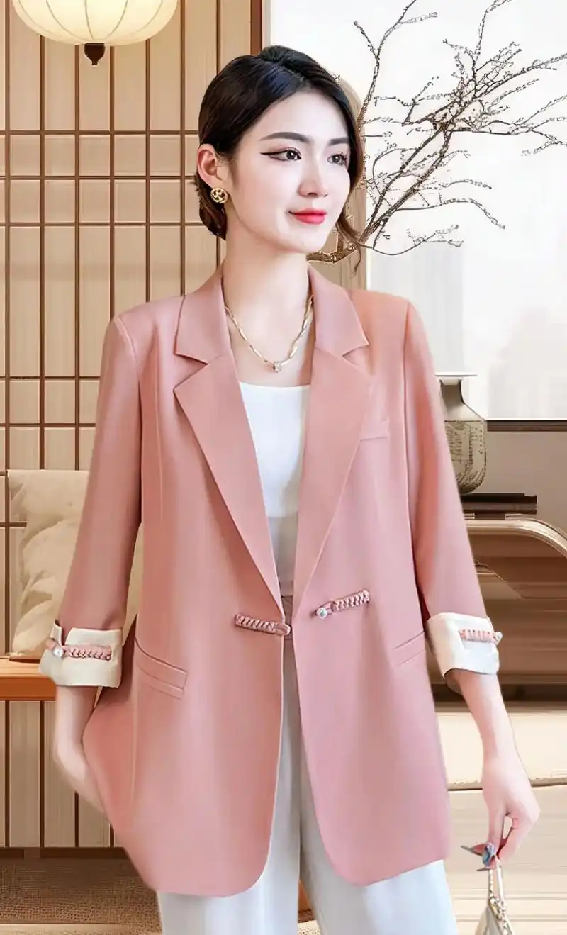 2401新中式国风气质薄款西装外套女夏季