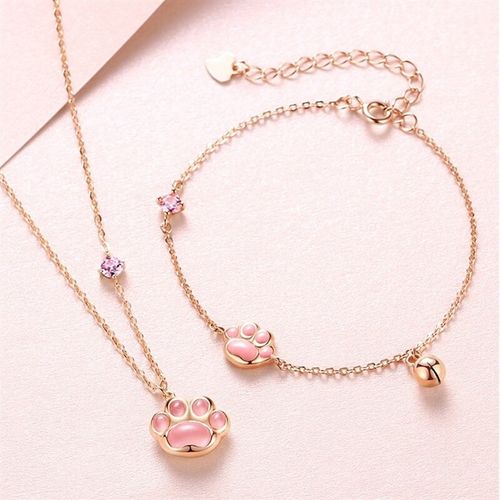 珠佩丽猫爪项链儿童项链配饰女童银项链粉色猫爪吊坠公主女孩首饰小孩