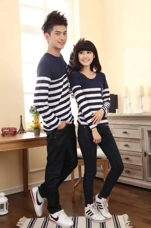 付款楚尚秀2013新款条纹情侣长袖(实拍优质款) 图片色 女-xl-175--180