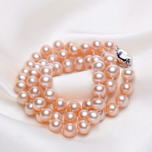 锦通新款一物一图粉色无核珍珠项链女锁骨链(淳婉)镜面强光正圆颈链