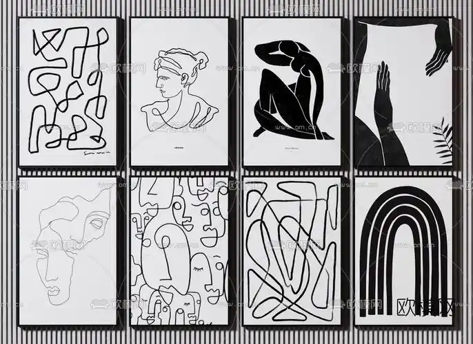 抽象线条人物挂画3d模型下载