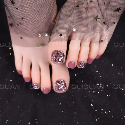 显白满钻脚趾甲网红夏天可拆卸脚指甲成品白搭新款穿戴美甲脚甲片