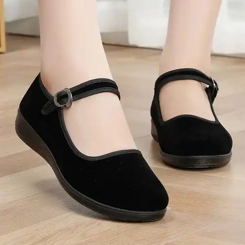 2021夏季新款老北京布鞋女黑一代平底鞋老太太工作鞋礼仪鞋舞蹈鞋