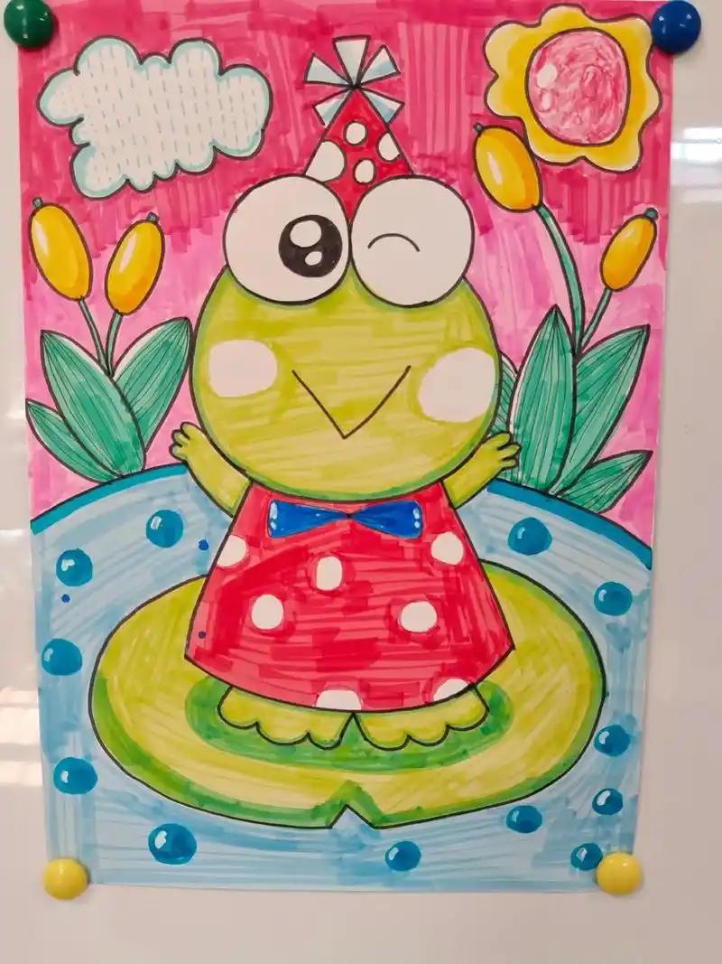 小朋友今天画儿童画大青蛙.#儿童画画 #简笔画 #认真的样子 - 抖音